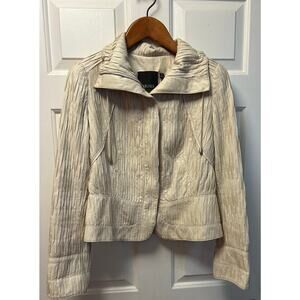 Carlisle Ivory Pleated Faux Leather Jacket  Elegant & Chic, Size 8